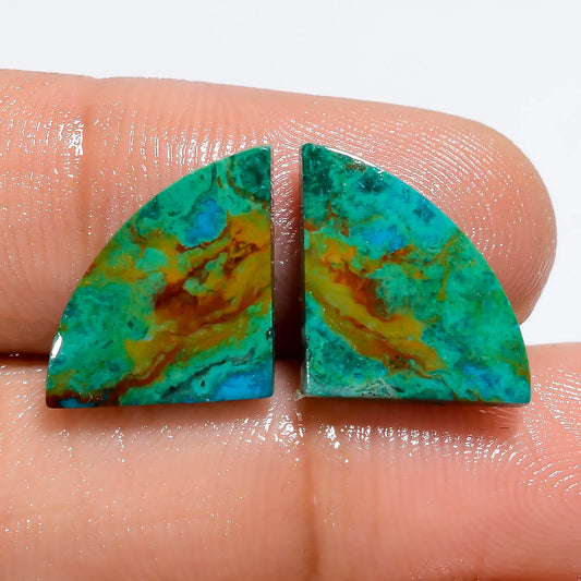 Beautiful Top Grade Quality 100% Natural Australian Chrysocolla Fancy Shape Cabochon Gemstone Pair For Making Earrings 8 Ct 17X10X2 mm V-7143