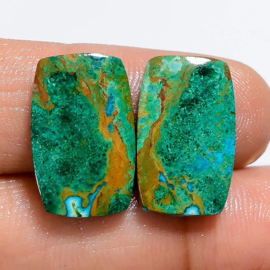 Australian Chrysocolla Radiant Shape Cabochon Loose Gemstone Pair Natural 16 Ct. 17X10X2 mm V-7145