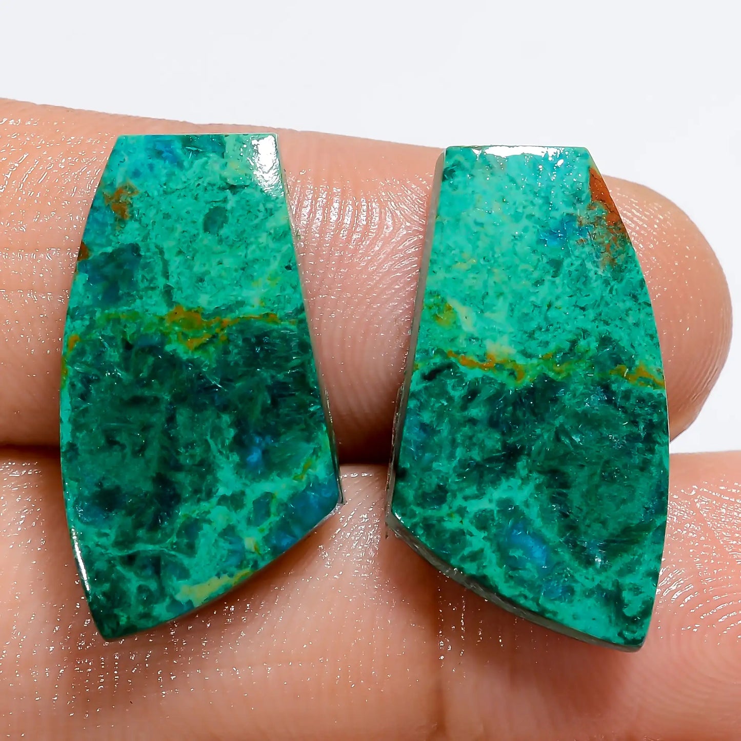 Excellent Top Grade Quality 100% Natural Australian Chrysocolla Fancy Shape Cabochon Gemstone Pair For Making Earrings 21 Ct 21X11X3 mm V7146