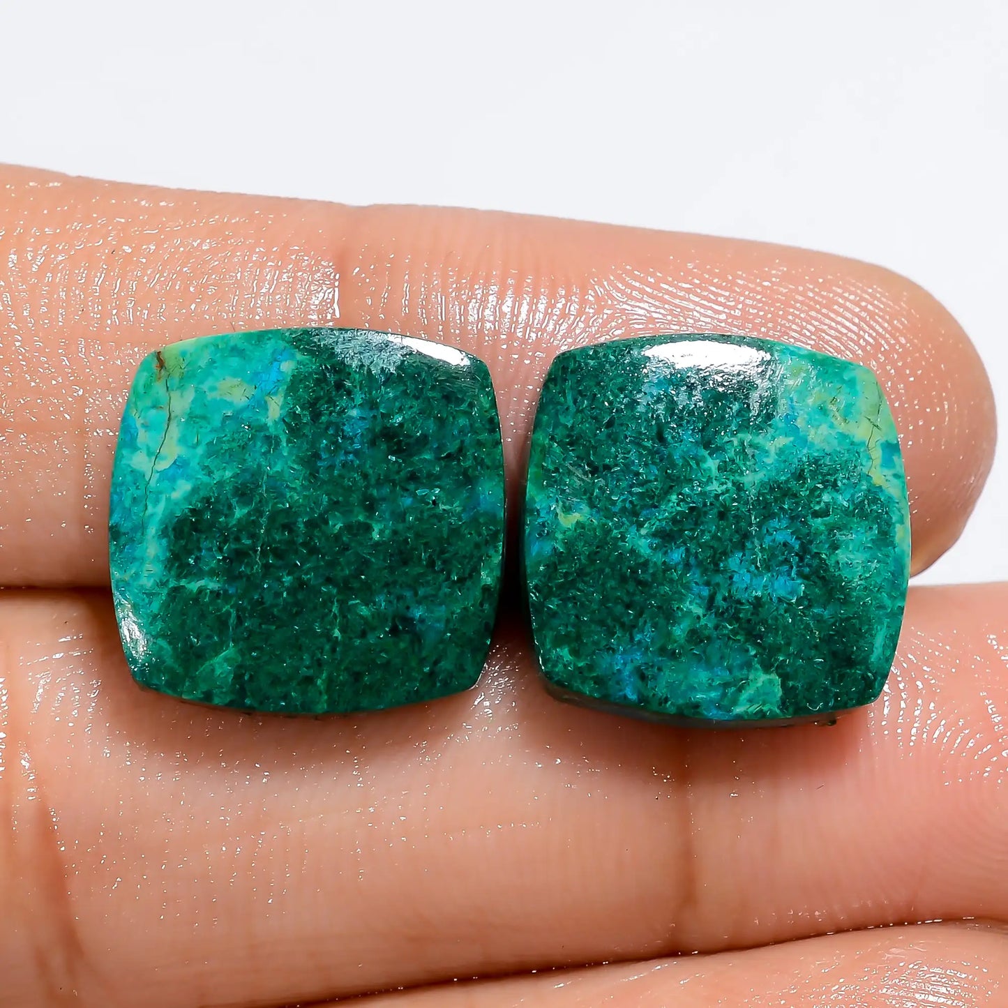 Exclusive A One Quality 100% Natural Australian Chrysocolla Cushion Shape Cabochon Gemstone Pair For Making Earrings 19 Ct 13X13X3 mm V-7147