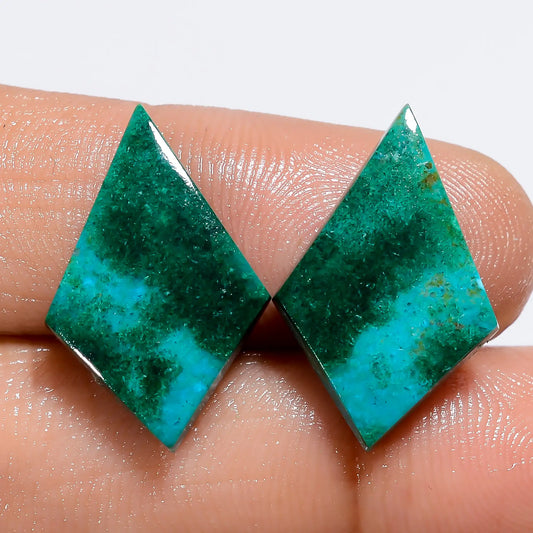 Australian Chrysocolla Fancy Shape Cabochon Loose Gemstone Pair Natural 14.5 Ct. 20X12X2 mm V-7149