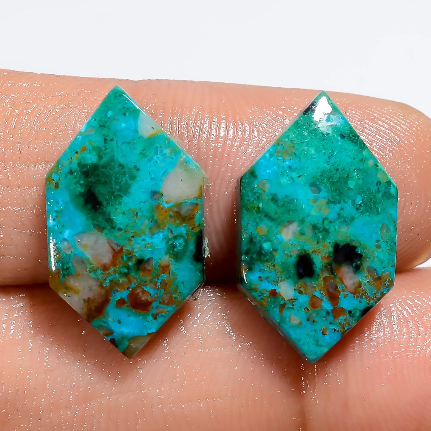 Fantastic A One Quality 100% Natural Australian Chrysocolla Fancy Shape Cabochon Gemstone Pair For Making Earrings 12.5 Ct 18X10X2 mm V-7150