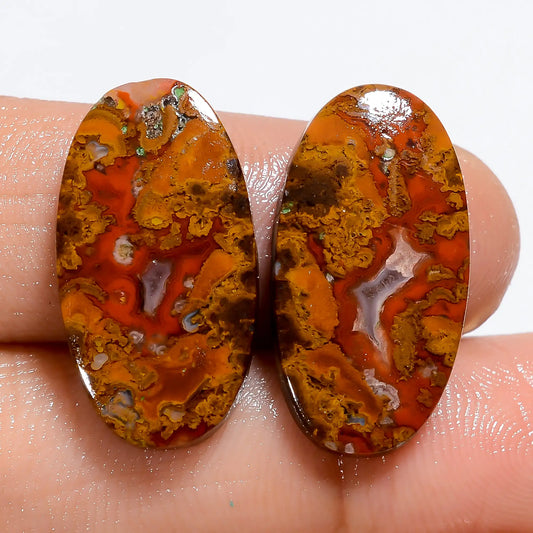 Incredible Top Grade Quality 100% Natural Seam Agate Oval Shape Cabochon Loose Gemstone Pair For Making Earrings 19.5 Ct. 21X11X3 mm V-7153