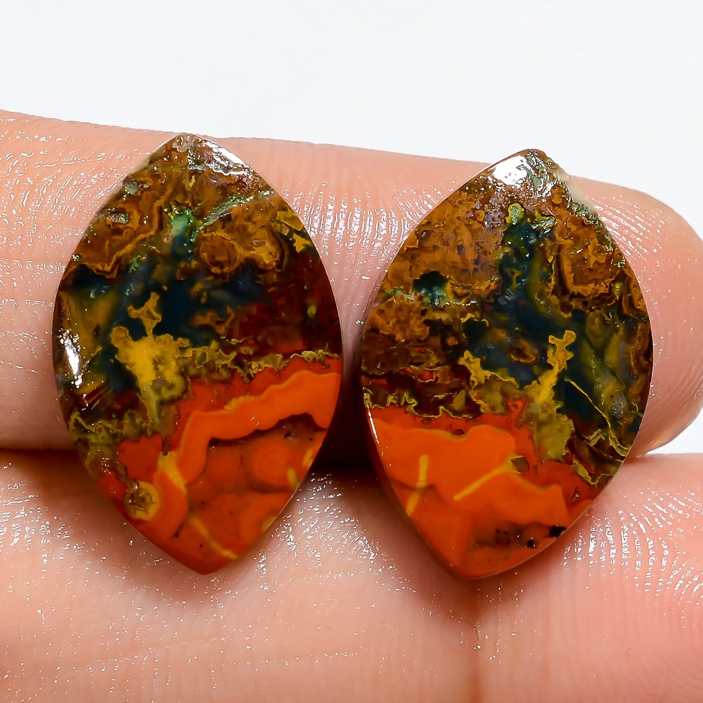 Marvellous Top Grade Quality 100% Natural Seam Agate Marquise Shape Cabochon Loose Gemstone Pair For Making Earrings 16.5 Ct 19X12X3 mm V7154