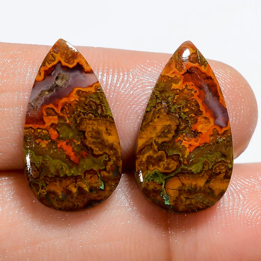 Outstanding Top Grade Quality 100% Natural Seam Agate Pear Shape Cabochon Loose Gemstone Pair For Making Earrings 14.5 Ct. 19X10X3 mm V-7156