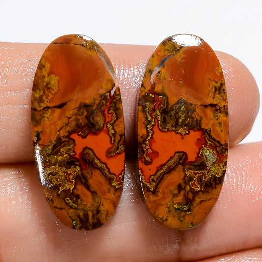 Splendid Top Grade Quality 100% Natural Seam Agate Oval Shape Cabochon Loose Gemstone Pair For Making Earrings 23.5 Ct. 23X10X3 mm V-7157