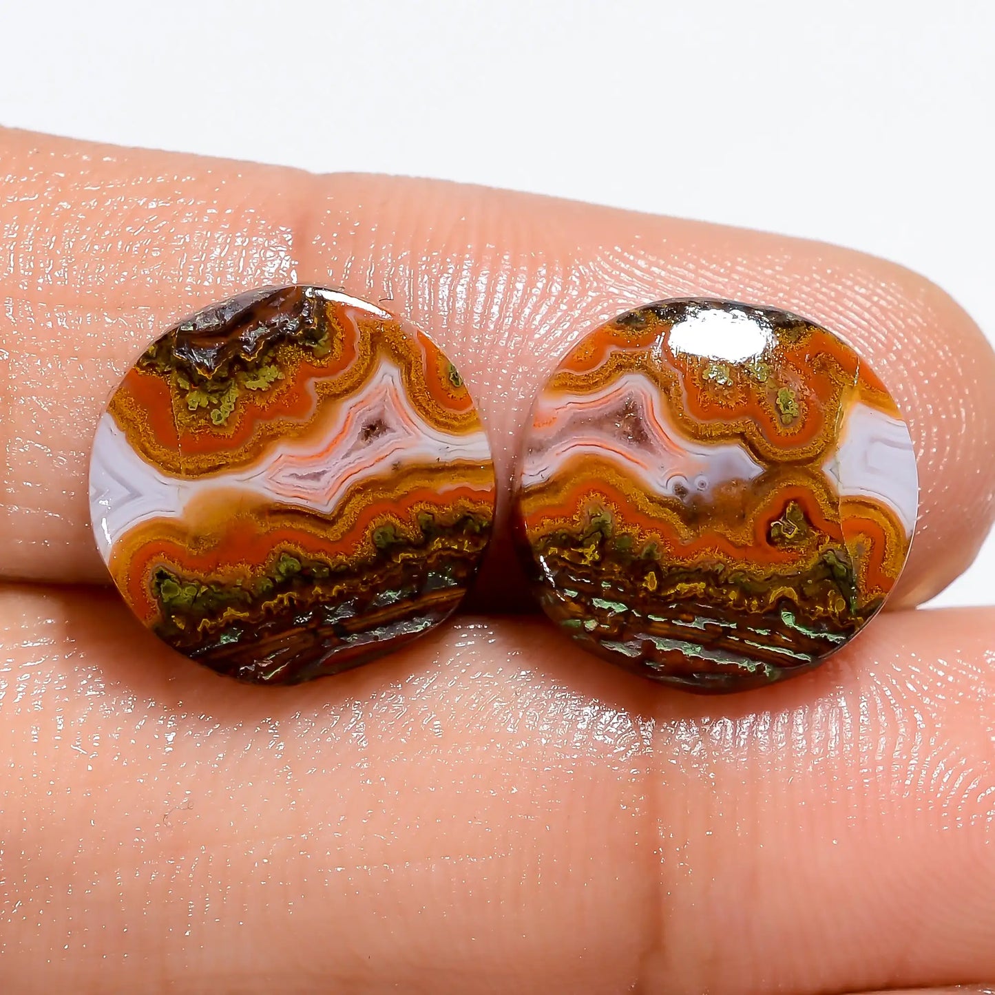 Stunning Top Grade Quality 100% Natural Seam Agate Round Shape Cabochon Loose Gemstone Pair For Making Earrings 12.5 Ct. 12X12X3 mm V-7159