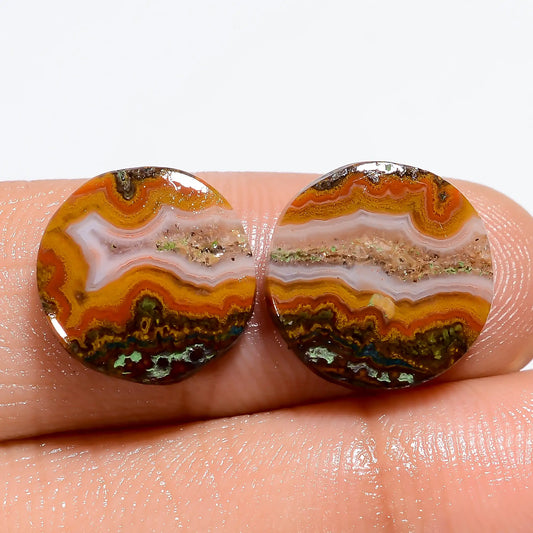 Supreme Top Grade Quality 100% Natural Seam Agate Round Shape Cabochon Loose Gemstone Pair For Making Earrings 10 Ct. 12X12X2 mm V-7160