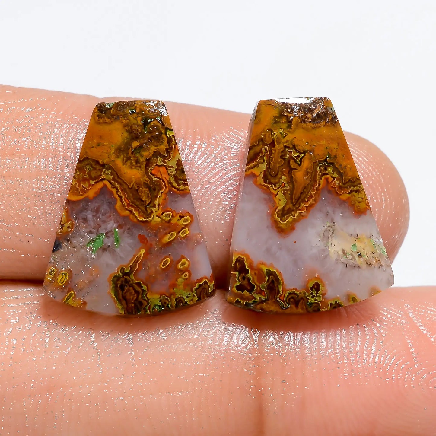 Tempting Top Grade Quality 100% Natural Seam Agate Fancy Shape Cabochon Loose Gemstone Pair For Making Earrings 12.5 Ct. 15X12X2 mm V-7161