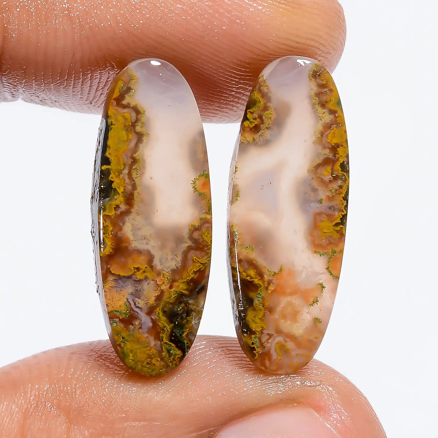 Terrific Top Grade Quality 100% Natural Seam Agate Oval Shape Cabochon Loose Gemstone Pair For Making Earrings 14.5 Ct. 22X7X2 mm V-7162