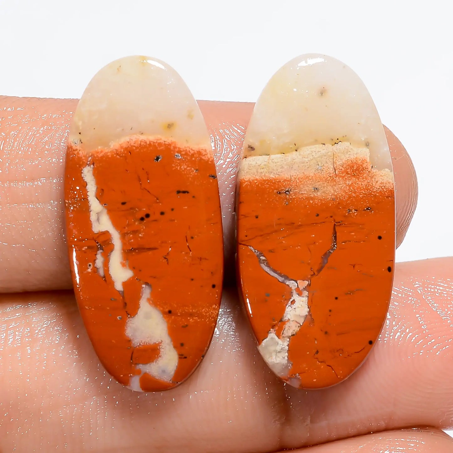 Unique Top Grade Quality 100% Natural Rainbow Jasper Oval Shape Cabochon Loose Gemstone Pair For Making Earrings 20 Ct. 25X11X2 mm V-7163