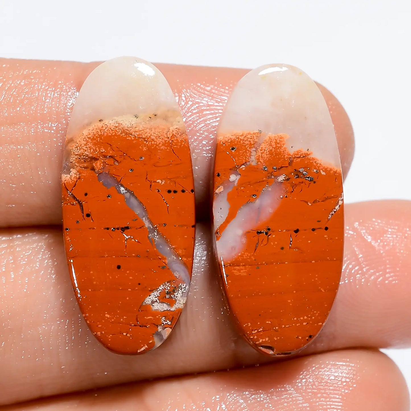 Amazing Top Grade Quality 100% Natural Rainbow Jasper Oval Shape Cabochon Loose Gemstone Pair For Making Earrings 21 Ct. 25X10X3 mm V-7165