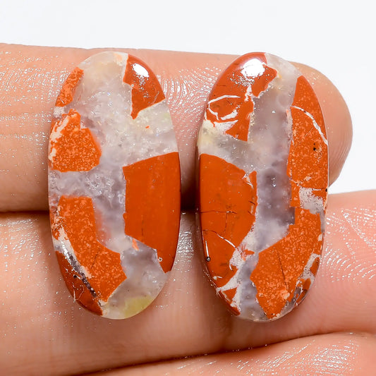 Awesome Top Grade Quality 100% Natural Rainbow Jasper Oval Shape Cabochon Loose Gemstone Pair For Making Earrings 20 Ct. 23X10X3 mm V-7167