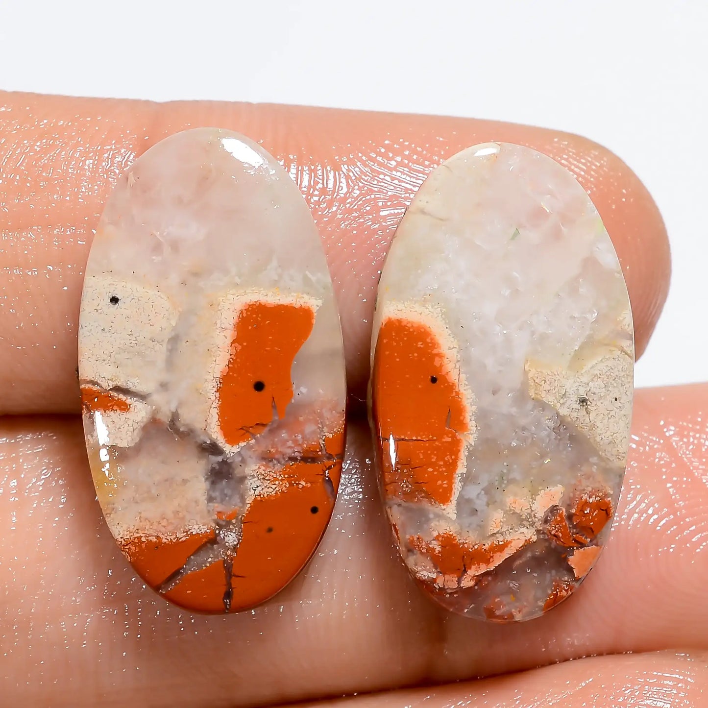 Beautiful Top Grade Quality 100% Natural Rainbow Jasper Oval Shape Cabochon Gemstone Pair For Making Earrings 19.5 Ct. 21X11X3 mm V-7168