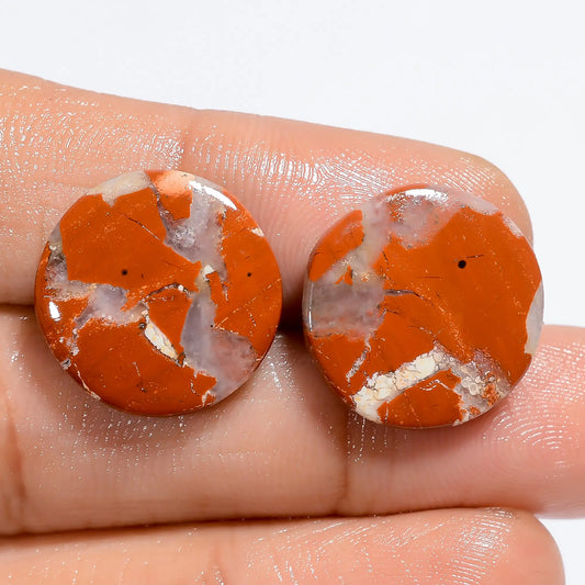 Classic Top Grade Quality 100% Natural Rainbow Jasper Round Shape Cabochon Loose Gemstone Pair For Making Earrings 19 Ct 16X16X3 mm V-7169