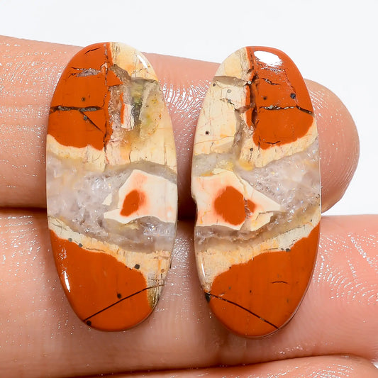 Dazzling Top Grade Quality 100% Natural Rainbow Jasper Oval Shape Cabochon Loose Gemstone Pair For Making Earrings 20 Ct 25X10X2 mm V-7170