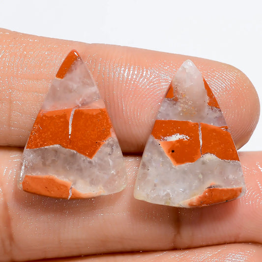 Excellent Top Grade Quality 100% Natural Rainbow Jasper Triangle Shape Cabochon Gemstone Pair For Making Earrings 15 Ct. 19X14X2 mm V-7171