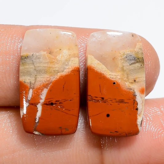 Exclusive Top Grade Quality 100% Natural Rainbow Jasper Radiant Shape Cabochon Gemstone Pair For Making Earrings 16.5 Ct. 18X9X3 mm V-7172