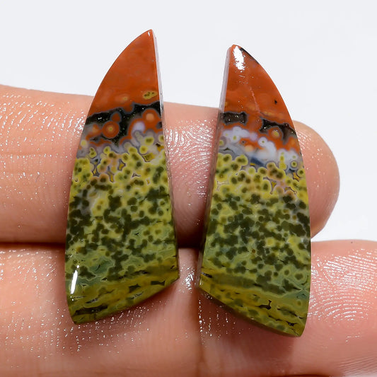 Fabulous Top Grade Quality 100% Natural Ocean Jasper Fancy Shape Cabochon Loose Gemstone Pair For Making Earrings 20 Ct. 28X20X3 mm V-7174