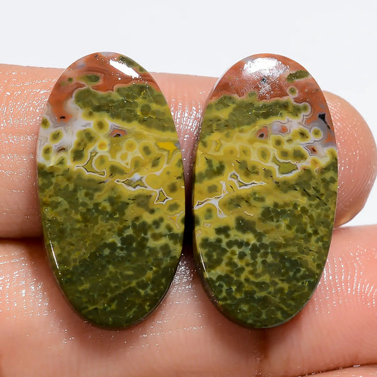 Fantastic Top Grade Quality 100% Natural Ocean Jasper Oval Shape Cabochon Loose Gemstone Pair For Making Earrings 20 Ct. 23X12X3 mm V-7175