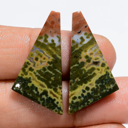 Splendid Top Grade Quality 100% Natural Ocean Jasper Fancy Shape Cabochon Loose Gemstone Pair For Making Earrings 19 Ct. 28X15X3 mm V-7181