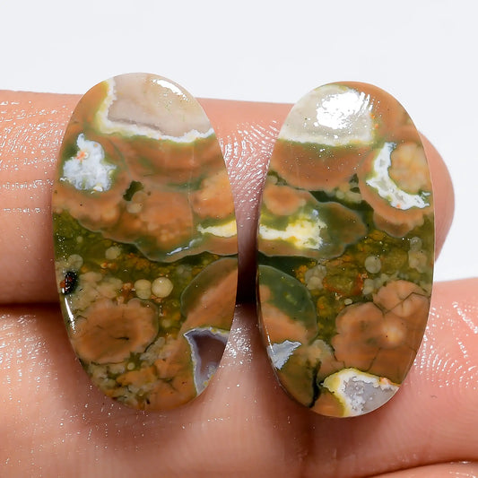 Supreme Top Grade Quality 100% Natural Rhyolite Oval Shape Cabochon Loose Gemstone Pair For Making Earrings 20 Ct. 22X11X3 mm V-7183