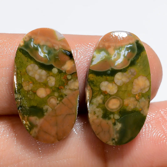 Tempting Top Grade Quality 100% Natural Rhyolite Oval Shape Cabochon Loose Gemstone Pair For Making Earrings 17 Ct. 19X10X3 mm V-7184