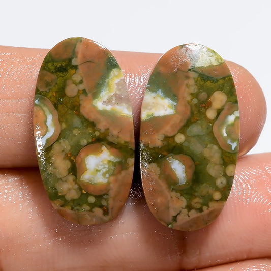 Unique Top Grade Quality 100% Natural Rhyolite Oval Shape Cabochon Loose Gemstone Pair For Making Earrings 19.5 Ct. 22X11X3 mm V-7186