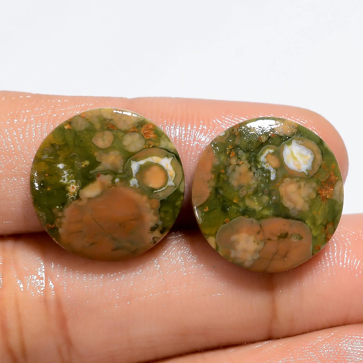 Wonderful Top Grade Quality 100% Natural Rhyolite Round Shape Cabochon Loose Gemstone Pair For Making Earrings 17 Ct. 15X15X2 mm V-7187