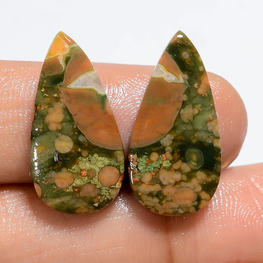 Amazing Top Grade Quality 100% Natural Rhyolite Pear Shape Cabochon Loose Gemstone Pair For Making Earrings 12.5 Ct. 21X10X2 mm V-7188