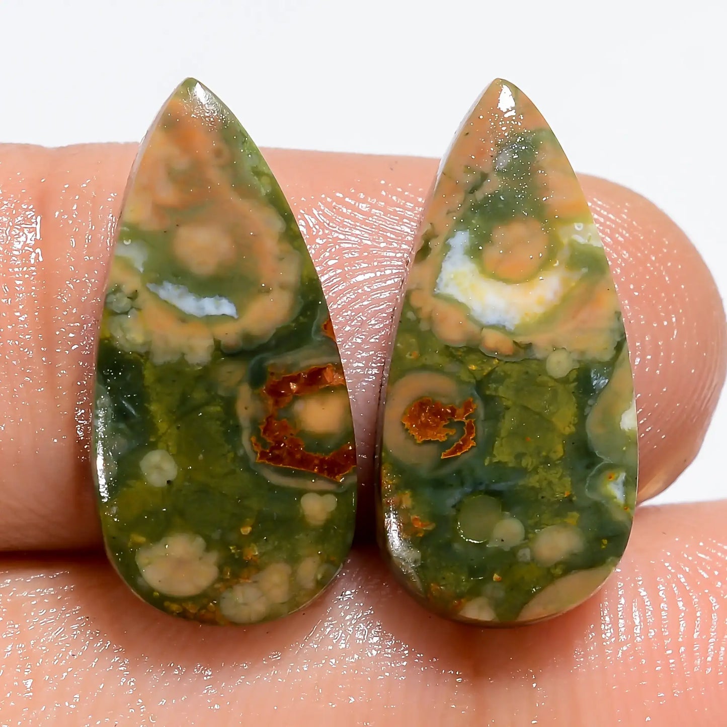 Awesome Top Grade Quality 100% Natural Rhyolite Pear Shape Cabochon Loose Gemstone Pair For Making Earrings 10 Ct. 18X8X2 mm V-7189