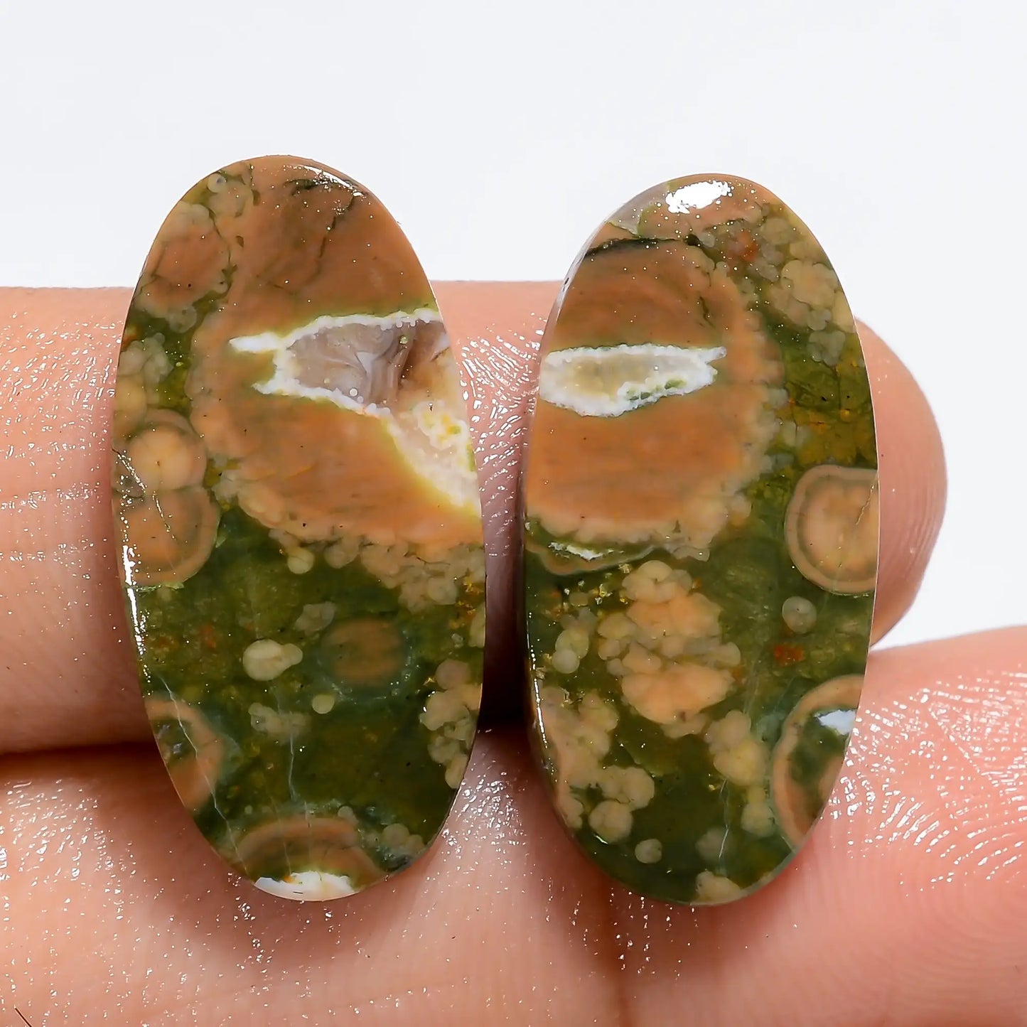 Classic Top Grade Quality 100% Natural Rhyolite Oval Shape Cabochon Loose Gemstone Pair For Making Earrings 16.5 Ct. 23X10X3 mm V-7191