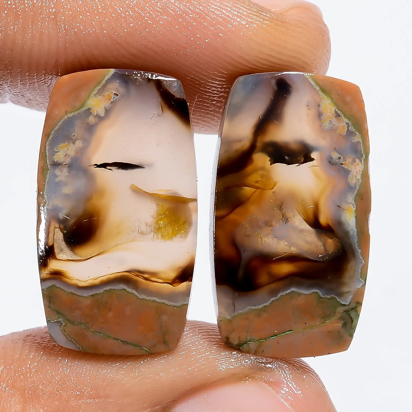 Exclusive Top Grade Quality 100% Natural Rhyolite Radiant Shape Cabochon Loose Gemstone Pair For Making Earrings 20.5 Ct. 20X10X3 mm V-7194