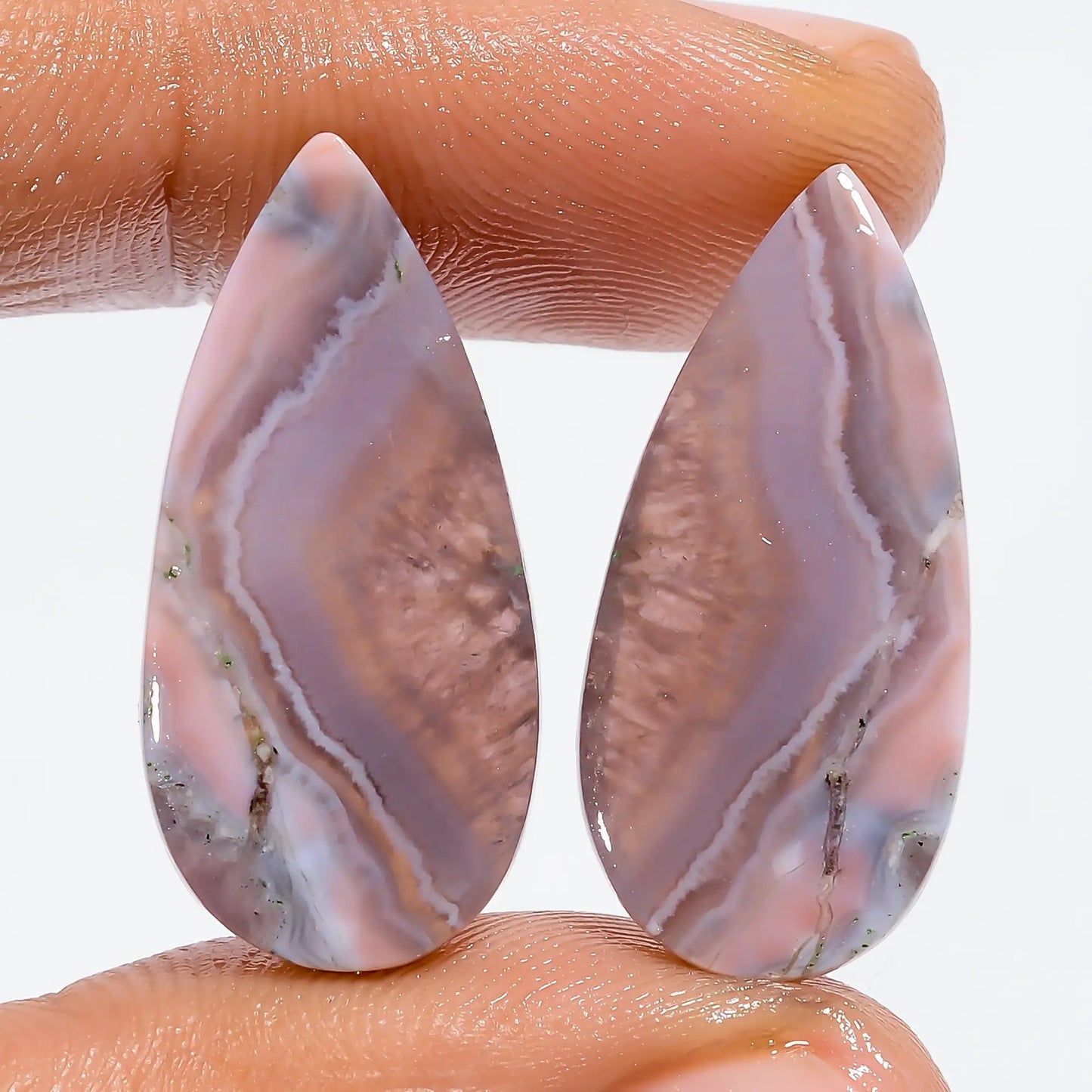 Superb Top Grade Quality 100% Natural Amethyst Lace Agate Pear Shape Cabochon Loose Gemstone Pair For Making Earrings 21.5 Ct. 25X11X3 mm V-7205