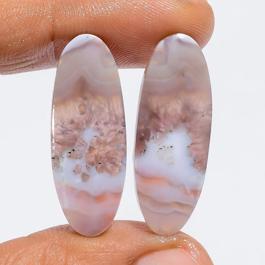 Amethyst Lace Agate Oval Shape Cabochon Loose Gemstone Pair Natural 25 Ct. 30X10X2 mm V-7207