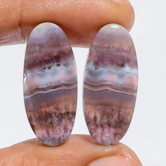 Terrific Top Grade Quality 100% Natural Amethyst Lace Agate Oval Shape Cabochon Loose Gemstone Pair For Making Earrings 22 Ct. 25X10X3 mm V-7209