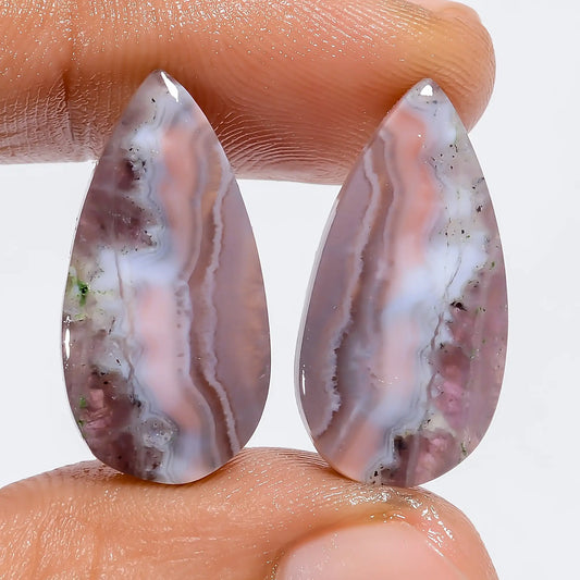 Unique Top Grade Quality 100% Natural Amethyst Lace Agate Pear Shape Cabochon Loose Gemstone Pair For Making Earrings 19.5 Ct. 23X11X3 mm V-7210