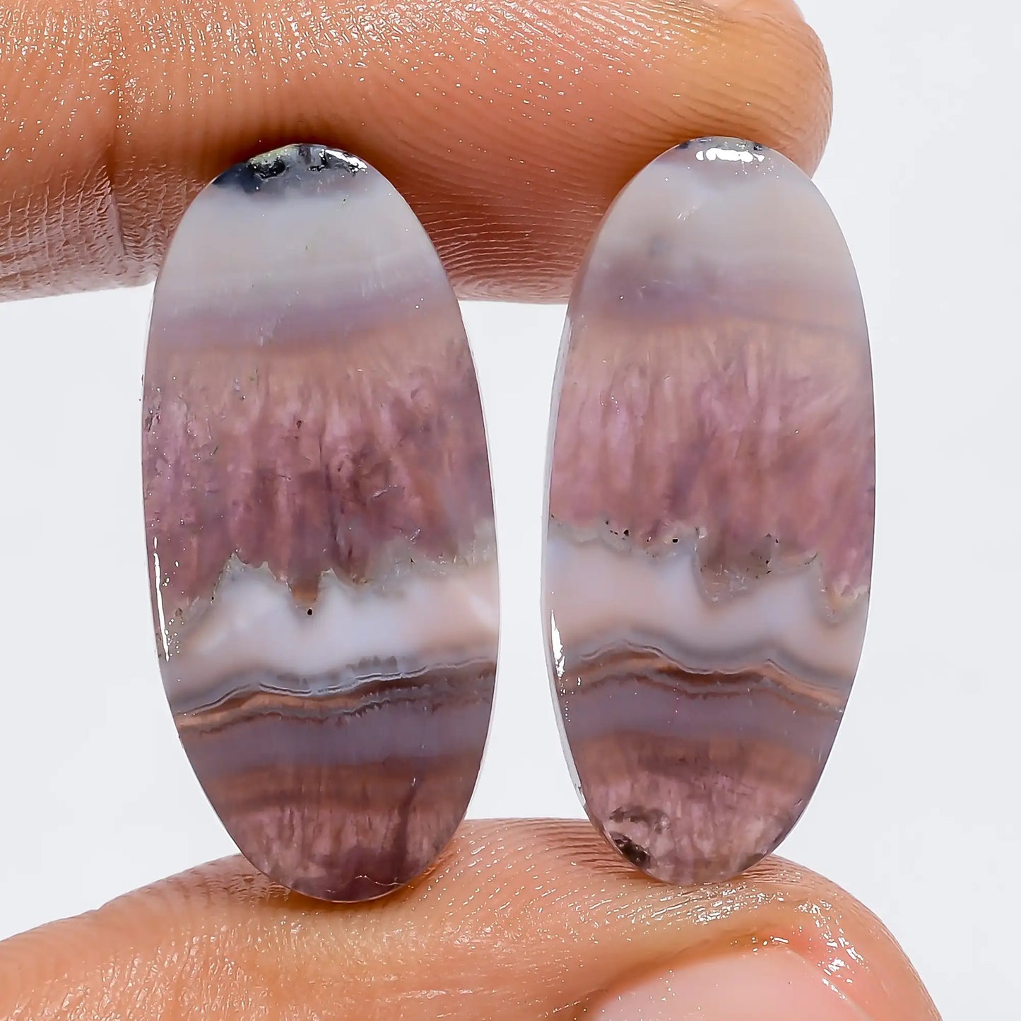 Wonderful Top Grade Quality 100% Natural Amethyst Lace Agate Oval Shape Cabochon Loose Gemstone Pair For Making Earrings 20.5 Ct 24X10X3 mm V-7211