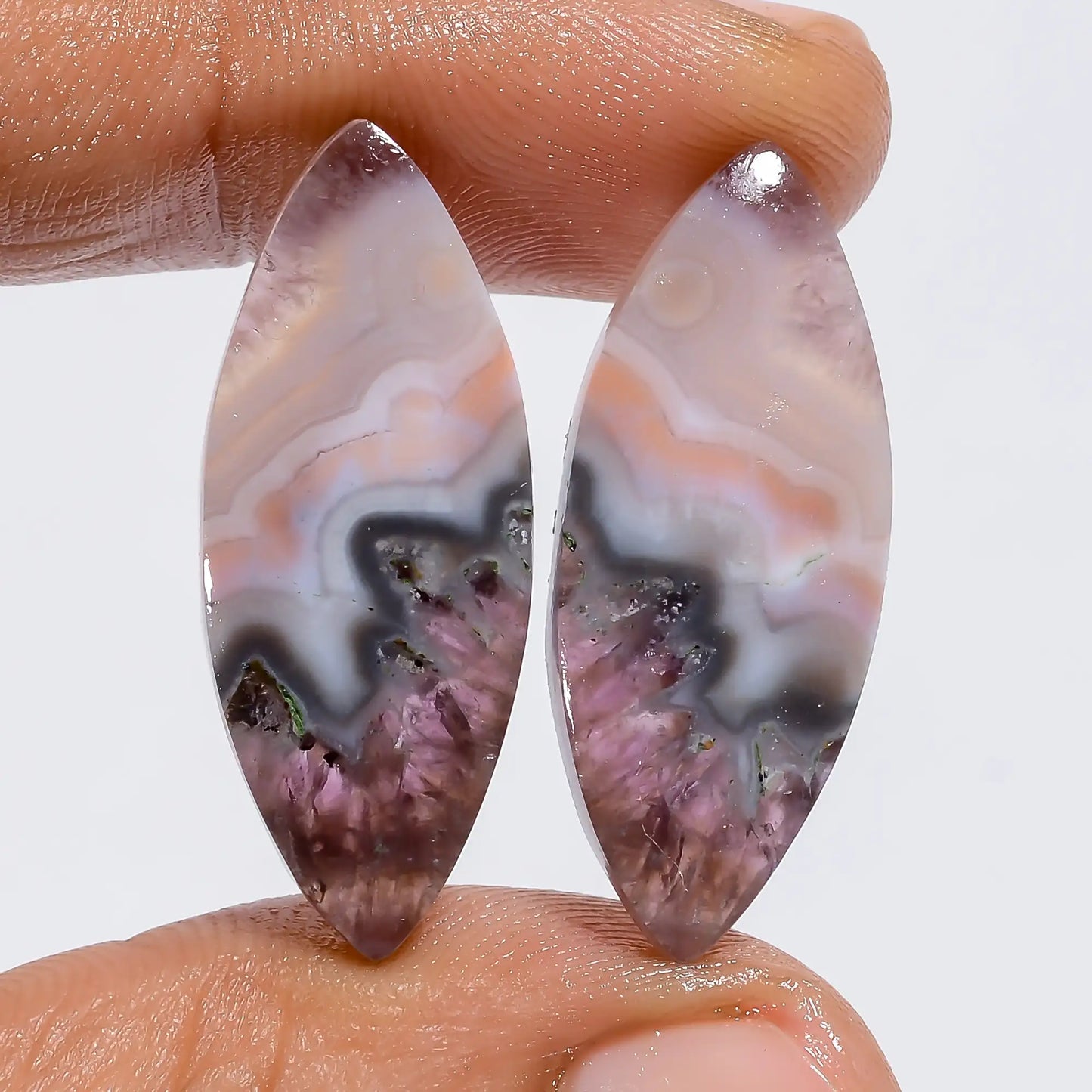 Amazing Top Grade Quality 100% Natural Amethyst Lace Agate Marquise Shape Cabochon Loose Gemstone Pair For Making Earrings 25 Ct 29X11X3 mm V-7212