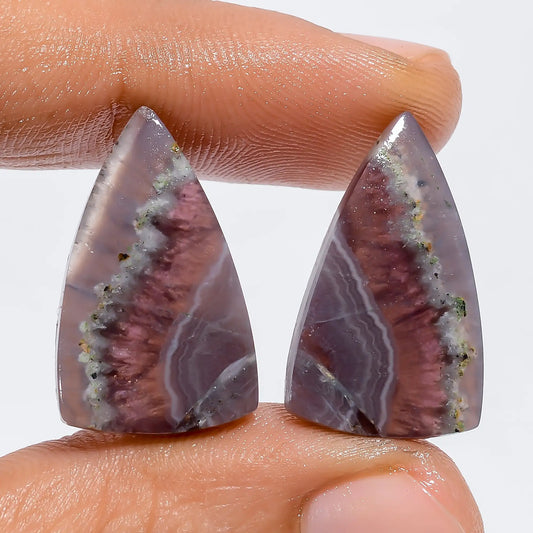 Attractive Top Grade Quality 100% Natural Amethyst Lace Agate Triangle Shape Cabochon Gemstone Pair For Making Earrings 21 Ct. 22X13X3 mm V-7213