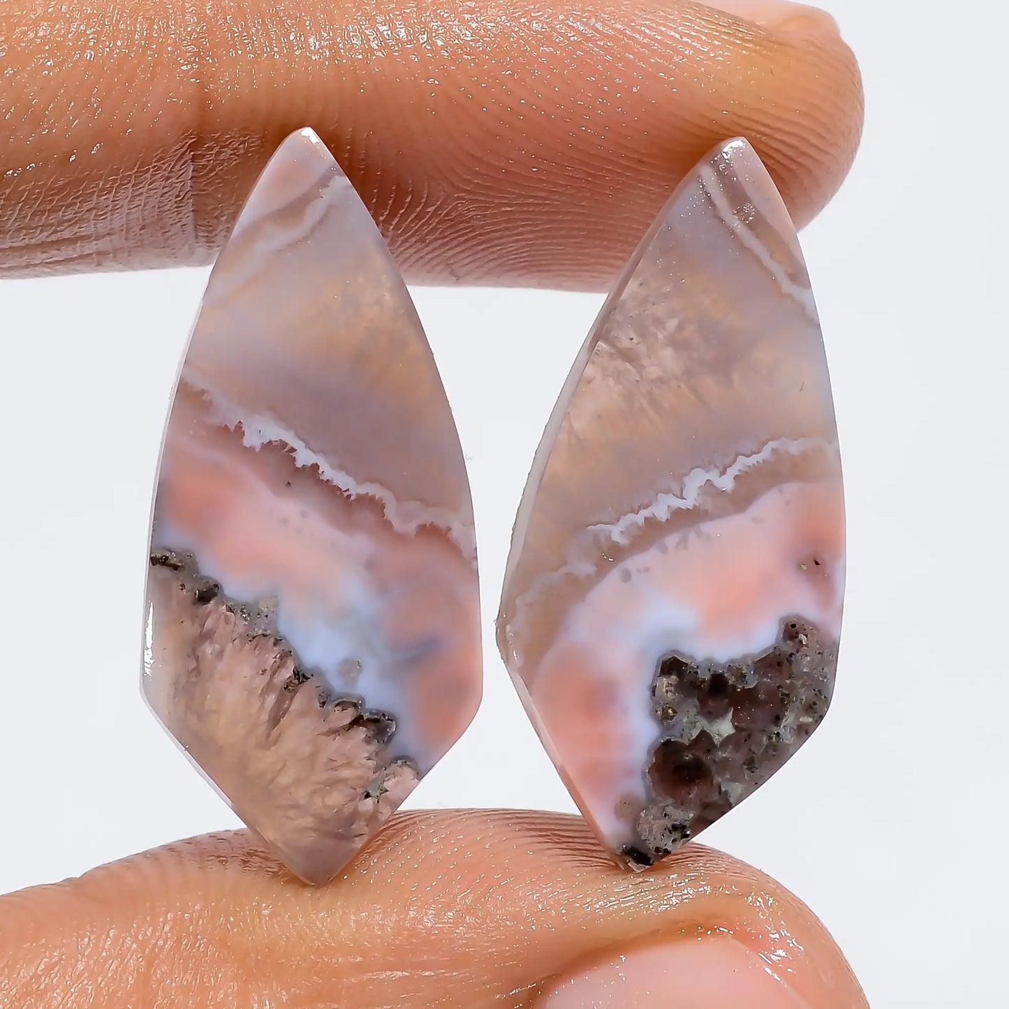 Awesome Top Grade Quality 100% Natural Amethyst Lace Agate Shield Shape Cabochon Loose Gemstone Pair For Making Earrings 17 Ct. 26X11X2 mm V-7214