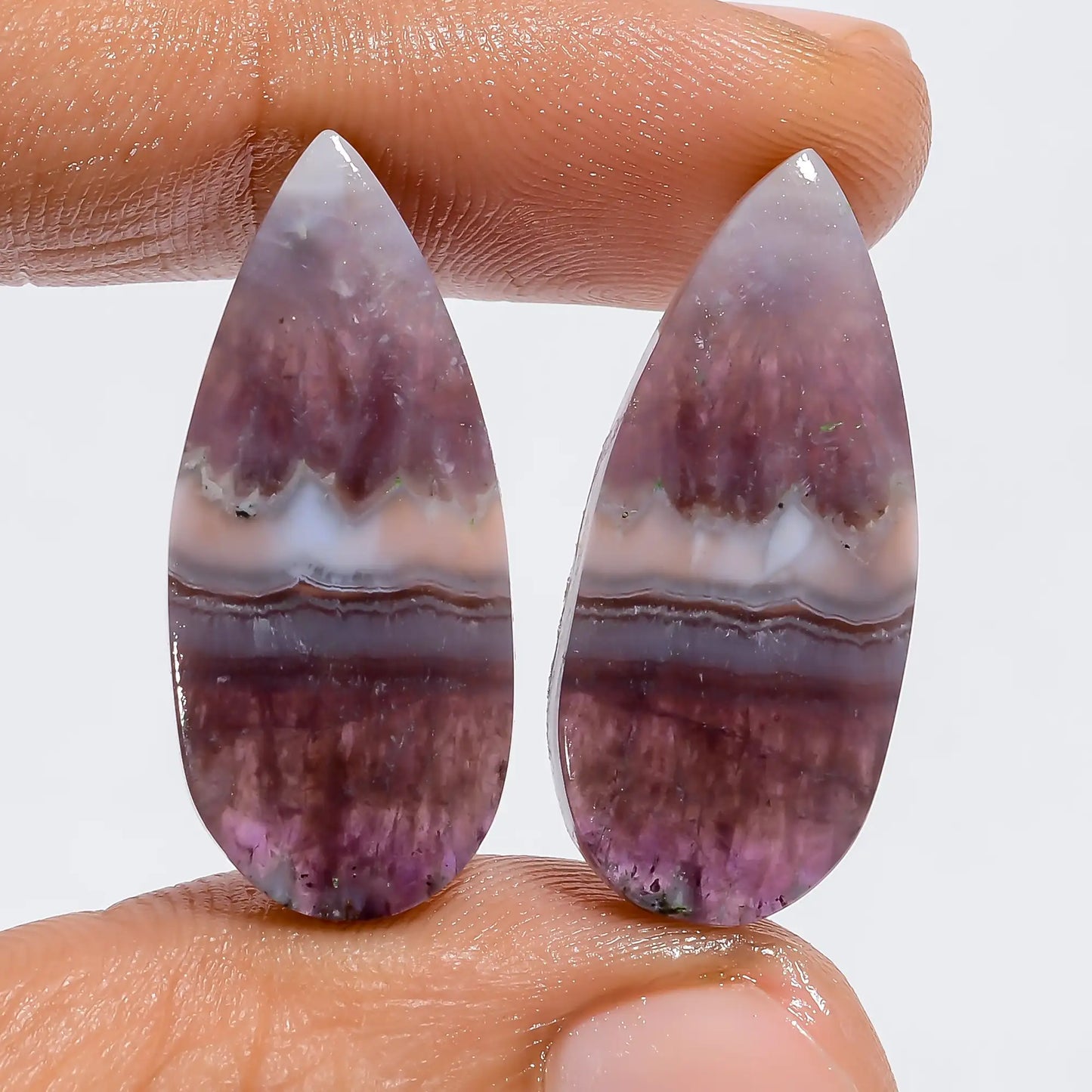 Beautiful Top Grade Quality 100% Natural Amethyst Lace Agate Pear Shape Cabochon Loose Gemstone Pair For Making Earrings 26.5 Ct 27X11X3 mm V-7215