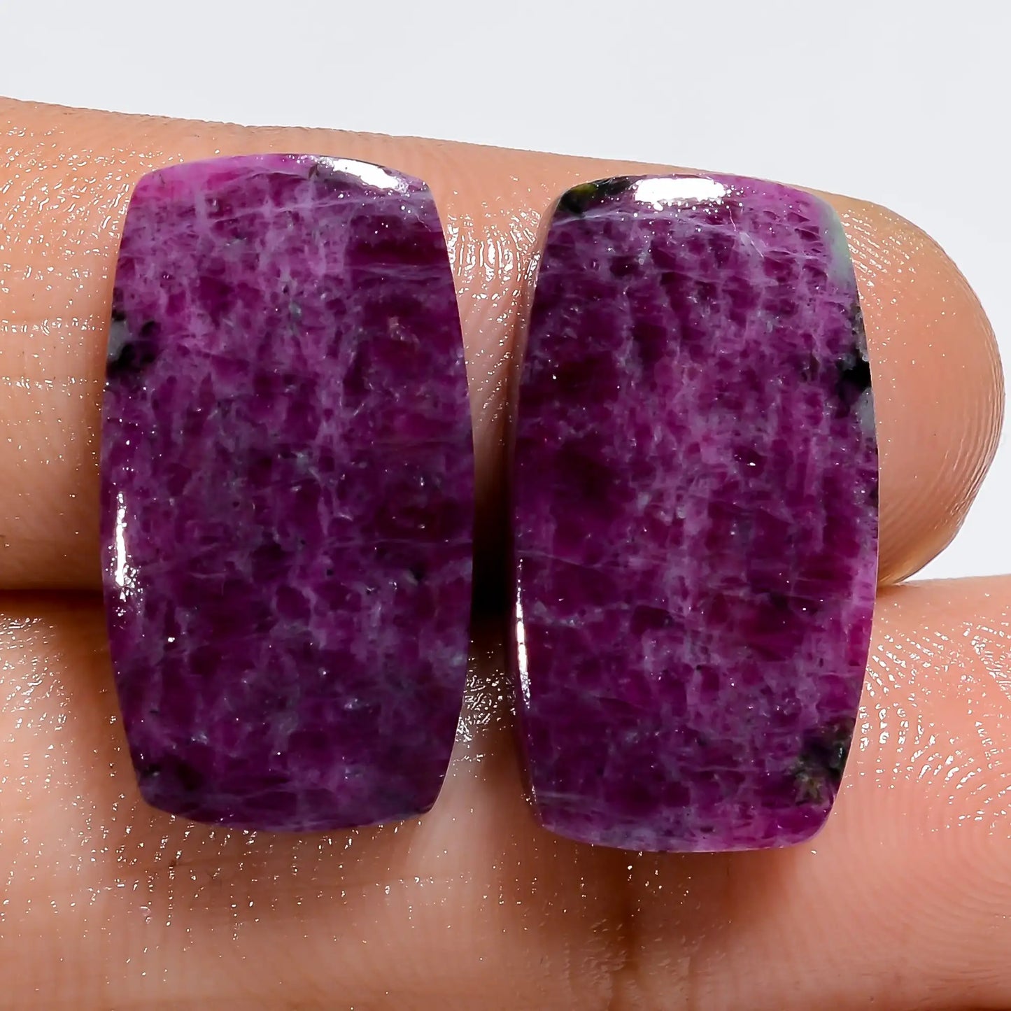 Stunning Top Grade Quality 100% Natural Ruby Radiant Shape Cabochon Loose Gemstone Pair For Making Earrings 27 Ct. 20X10X3 mm V-7230