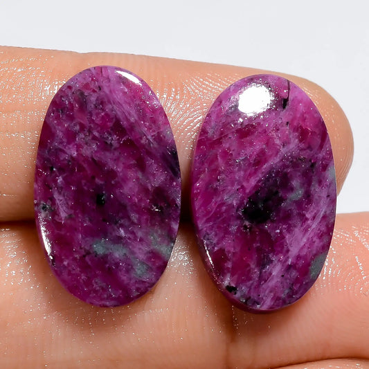 Supreme Top Grade Quality 100% Natural Ruby Oval Shape Cabochon Loose Gemstone Pair For Making Earrings 23 Ct. 20X11X2 mm V-7231