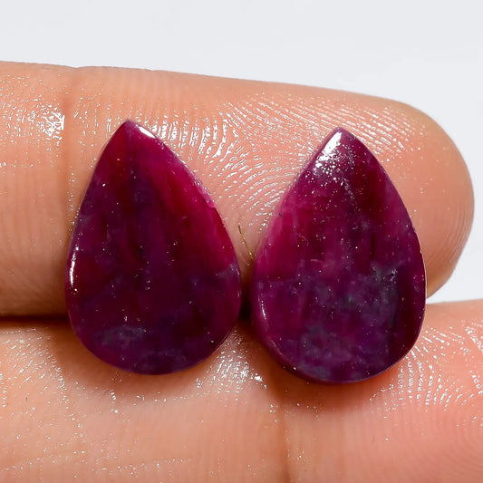 Tempting Top Grade Quality 100% Natural Ruby Pear Shape Cabochon Loose Gemstone Pair For Making Earrings 11 Ct. 13X9X2 mm V-7232