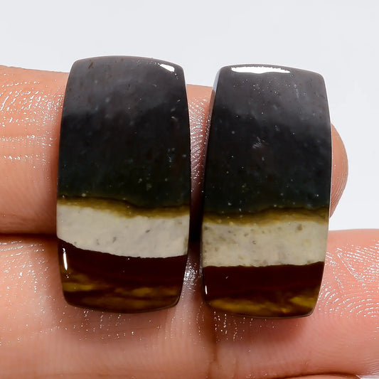 Unique Top Grade Quality 100% Natural Polychrome Jasper Radiant Shape Cabochon Loose Gemstone Pair For Making Earrings 21 Ct 21X10X3 mm V-7234