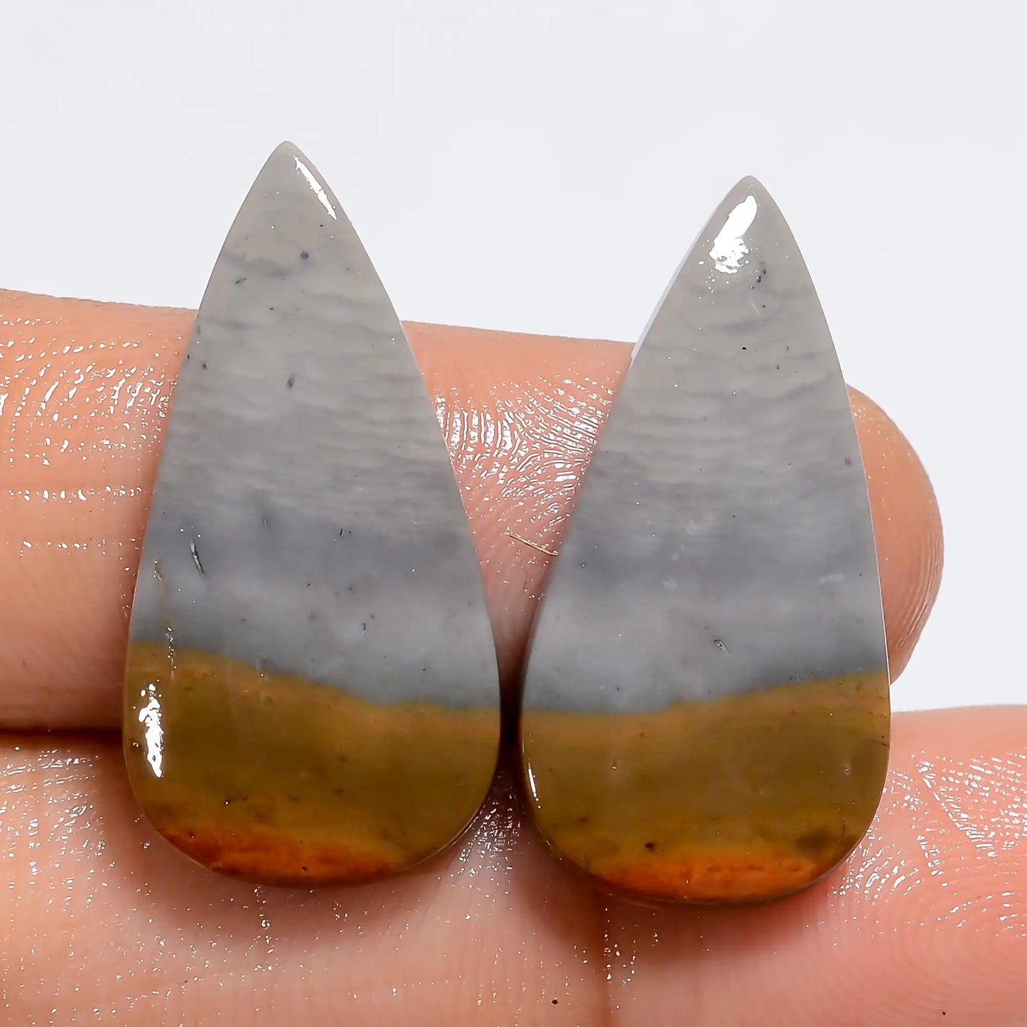 Amazing Top Grade Quality 100% Natural Polychrome Jasper Pear Shape Cabochon Loose Gemstone Pair For Making Earrings 18.5 Ct 24X12X3 mm V7236