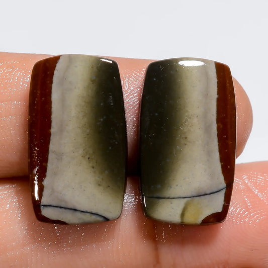 Exclusive Top Grade Quality 100% Natural Polychrome Jasper Radiant Shape Cabochon Gemstone Pair For Making Earrings 18.5 Ct 19X10X2 mm V-7244