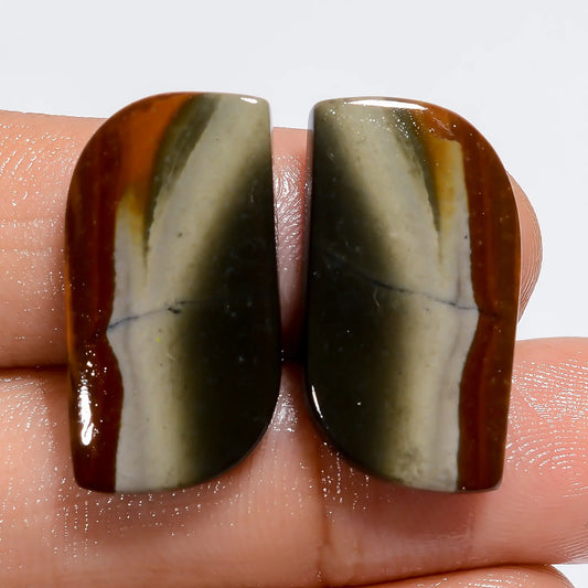 Gorgeous Top Grade Quality 100% Natural Polychrome Jasper Fancy Shape Cabochon Loose Gemstone Pair For Making Earrings 22 Ct 23X12X3 mm V7248