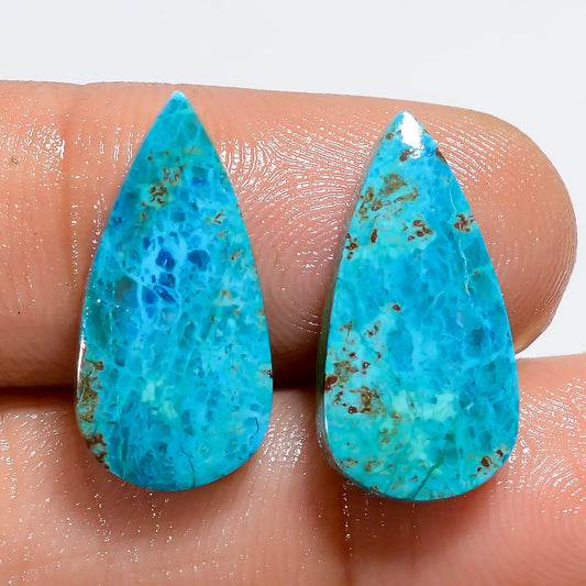 Splendid Top Grade Quality 100% Natural Shattuckite Pear Shape Cabochon Loose Gemstone Pair For Making Earrings 11.5 Ct. 18X8X3 mm V-7254